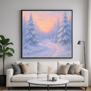 Snowy Forest Path - Pastel Painting Style Poster