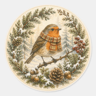 Snowy Forest Robin Cozy Woodland Friend Classic Round Sticker