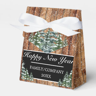 Snowy Forest Rural Happy New Year Logo Snowflake Favor Box