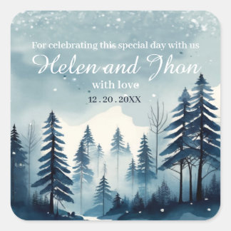 Snowy forest square sticker
