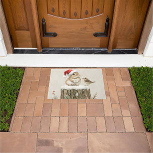 Snowy Forest Winter Woodland Christmas Bunny Bird  Doormat