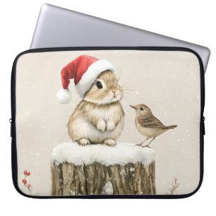 Snowy Forest Winter Woodland Christmas Bunny Bird Laptop Sleeve