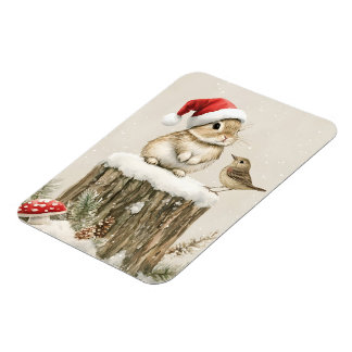 Snowy Forest Winter Woodland Christmas Bunny Bird  Magnet