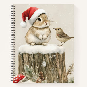 Snowy Forest Winter Woodland Christmas Bunny Bird  Notebook