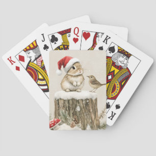Snowy Forest Winter Woodland Christmas Bunny Bird Playing Cards