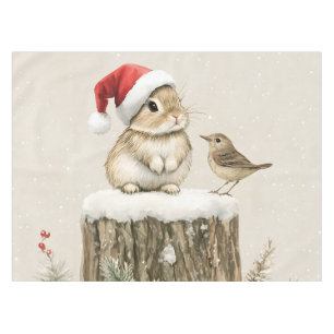 Snowy Forest Winter Woodland Christmas Bunny Bird Tablecloth