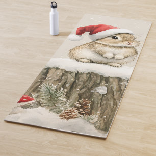 Snowy Forest Winter Woodland Christmas Bunny Bird Yoga Mat