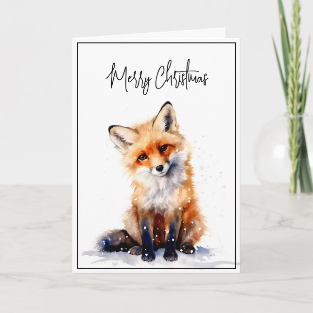 Snowy Fox Christmas Card Watercolor (Front)