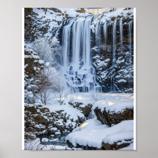 Snowy frozen waterfall poster