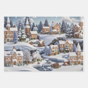 Snowy Gingerbread Village Christmas Wrapping Paper Sheet