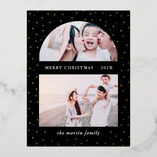 Snowy Globe Christmas Photo Black Foil Holiday Postcard