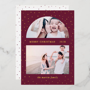 Snowy Globe Christmas Two Photo Grape Foil Holiday Card
