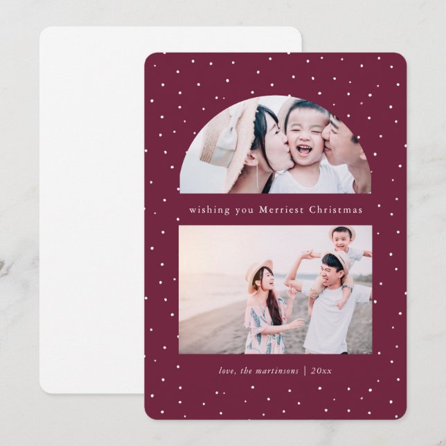 Snowy Globe Photo Grape Christmas Holiday Card (Front/Back)