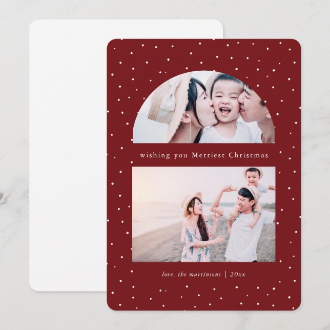 Snowy Globe Photo Red Christmas Holiday Card (Front/Back)