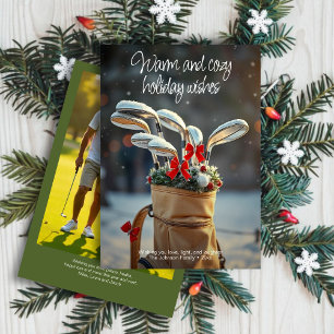 Snowy Golf Winter Season Wish • Family Photo Green Holiday Card