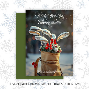 Snowy Golf Winter Season Wishes • Green Holiday Card