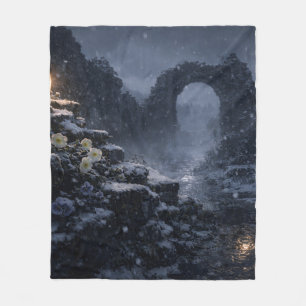 Snowy Gothic Ruin Archway Fleece Blanket