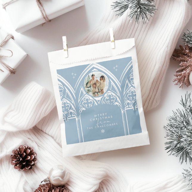 Snowy Gothic Winter Fairytale Christmas Blue Photo Favour Bag (Creator Uploaded)