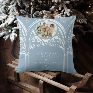 Snowy Gothic Winter Fairytale Christmas Photo Blue Throw Pillow