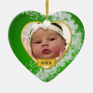 Snowy Green Baby's First Christmas Custom Ceramic Ornament