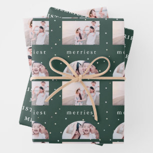 Snowy Green Merriest Christmas Photo Wrapping Paper Sheet