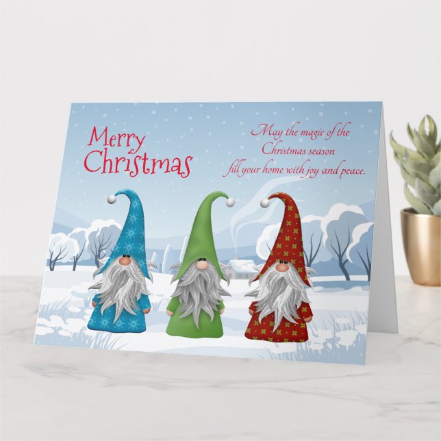 Snowy Green Red Blue Gnome Of Christmas Card (Small Plant)