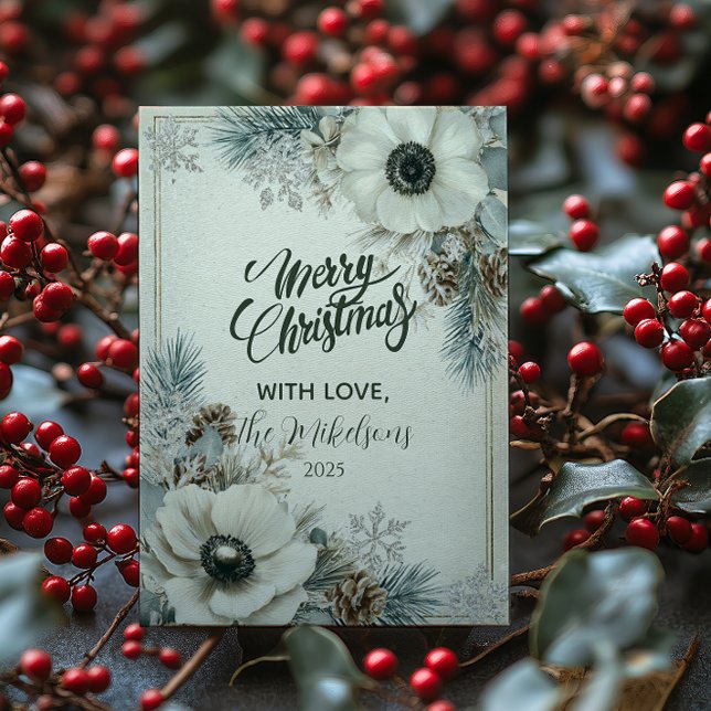 Snowy Greenery Rustic Christmas Holiday Card (Creator Uploaded)