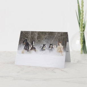 Snowy Gypsy Horses Run Horse Greeting Card