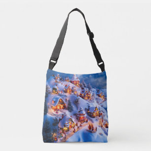 Snowy Hills Whimsical Christmas Village Crossbody Bag