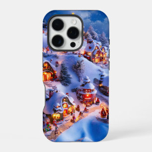 Snowy Hills Whimsical Christmas Village iPhone 16 Pro Case