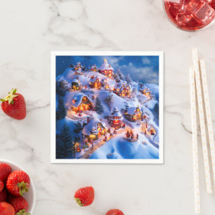 Snowy Hills Whimsical Christmas Village Napkin