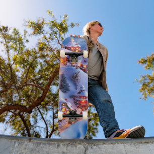 Snowy Hills Whimsical Christmas Village Skateboard