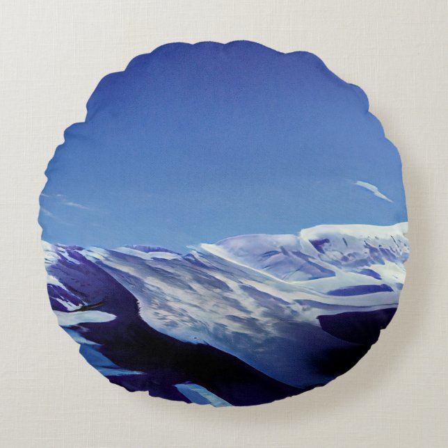Snowy hills, winter panorama round pillow (Front)