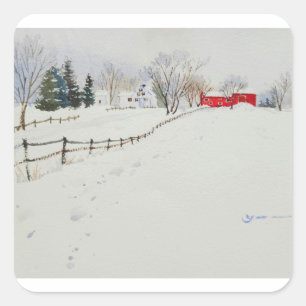 Snowy hiver paysage aquarelle autocollant couleur