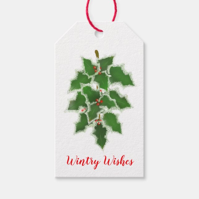Snowy Holly Gift Tags (Front)