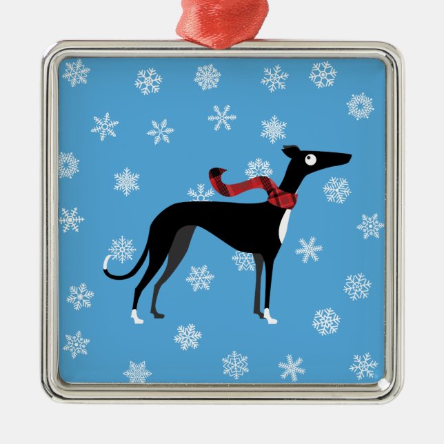 Snowy Hound Metal Ornament (Front)