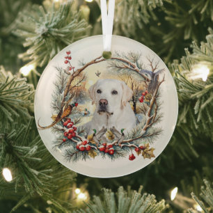 Snowy Labrador Retriever Holiday Glass Ornament