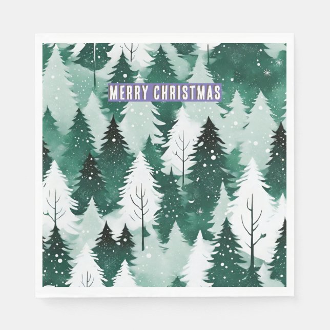 Snowy Landscape Evergreen Forest Merry Christmas Napkin (Front)