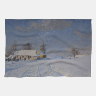 Snowy Landscape in Winter (by H.A. Brendekilde) Kitchen Towel