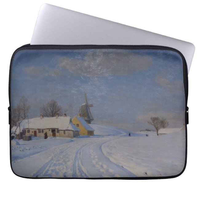 Snowy Landscape in Winter (by H.A. Brendekilde) Laptop Sleeve (Front)