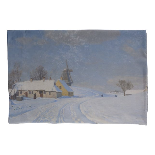 Snowy Landscape in Winter (by H.A. Brendekilde) Pillowcase (Front-Left)