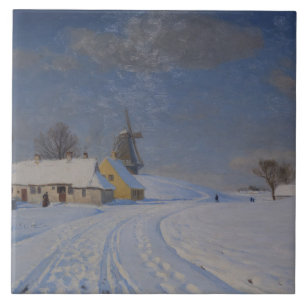 Snowy Landscape in Winter (by H.A. Brendekilde) Tile
