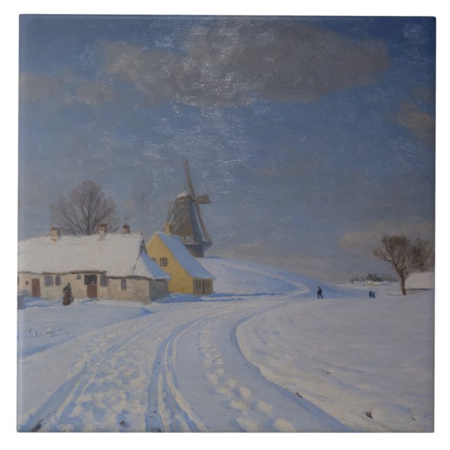 Snowy Landscape in Winter (by H.A. Brendekilde) Tile (Front)
