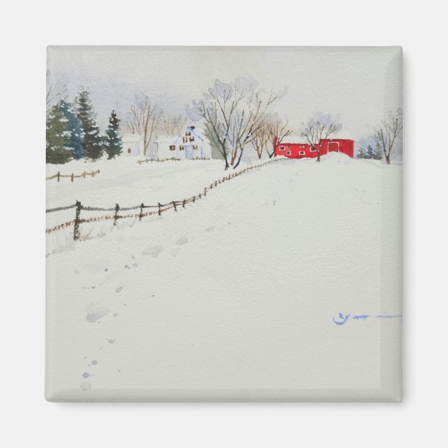 Snowy landscape watercolor magnet (Devant)