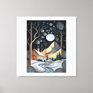 Snowy Landscape  with a Christmas Tree Canvas Print