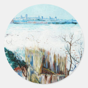 Snowy Landscape with Arles by Vincent van Gogh Classic Round Sticker