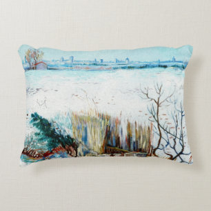 Snowy Landscape with Arles by Vincent van Gogh Decorative Pillow