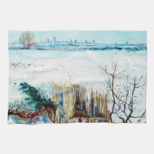 Snowy Landscape with Arles by Vincent van Gogh Kitchen Towel