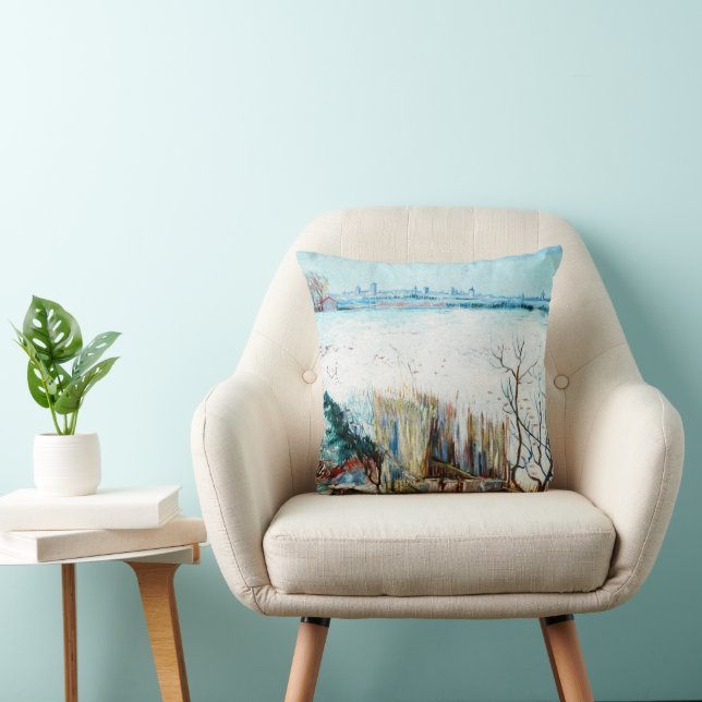 Snowy Landscape with Arles by Vincent van Gogh Throw Pillow (Chair)