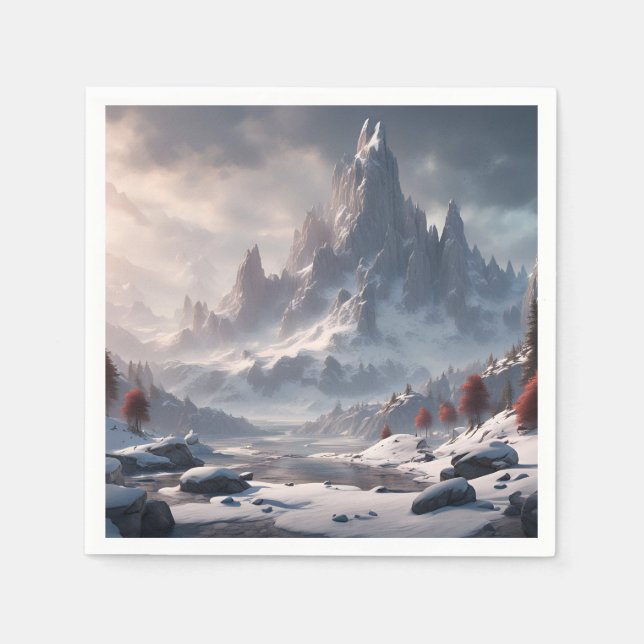 Snowy Landscape With Mountains Napkin (Front)